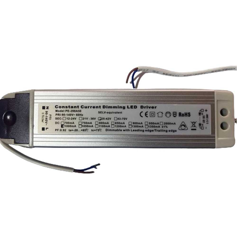 Driver p/Lámpara LED Triac Dimmable, IP20, 40W, 90-140Vac, Output: 25-42Vdc, 1000mA, PF: 0.92