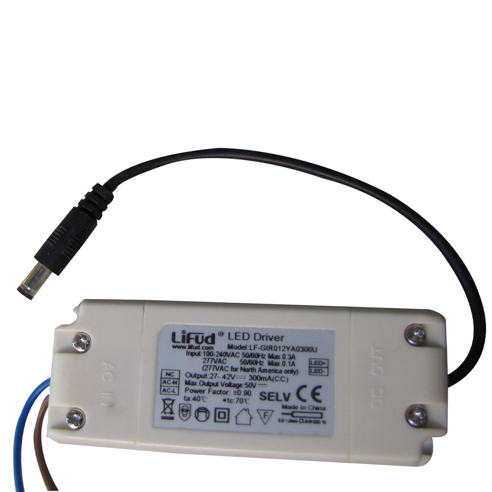 Driver p/Lámpara LED, IP20, 12W, 100-240/277Vac, Output: 27-42Vdc, 300mA, PF: 0.90