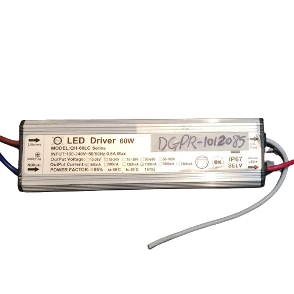 Driver p/Lámpara LED, IP67, 60W, 100-240Vac, Output: 18-34Vdc, 1500mA, PF≥0.95