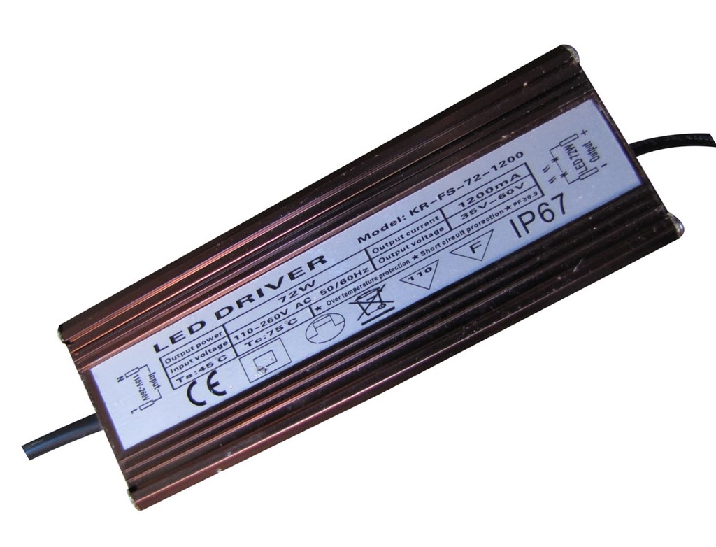 Driver p/Lámpara LED, IP67, 72W, 110-260Vac, Output: 35-60Vdc, 1200mA