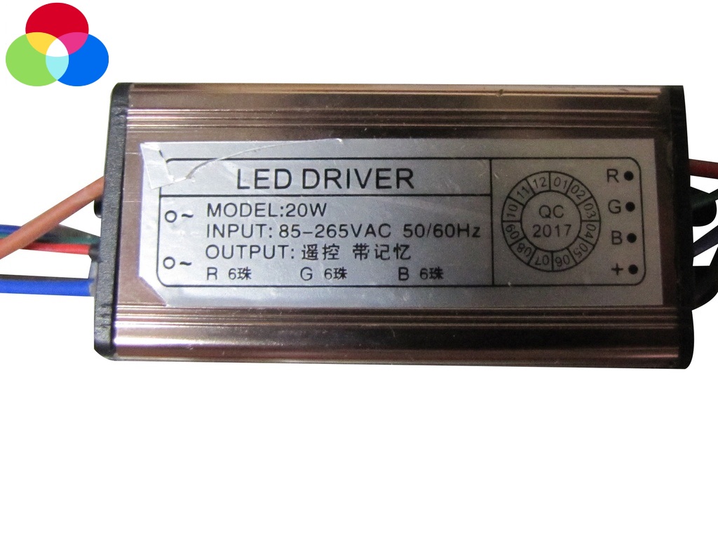 Driver p/Lámpara LED RGB, IP67, 20W, 85-265Vac