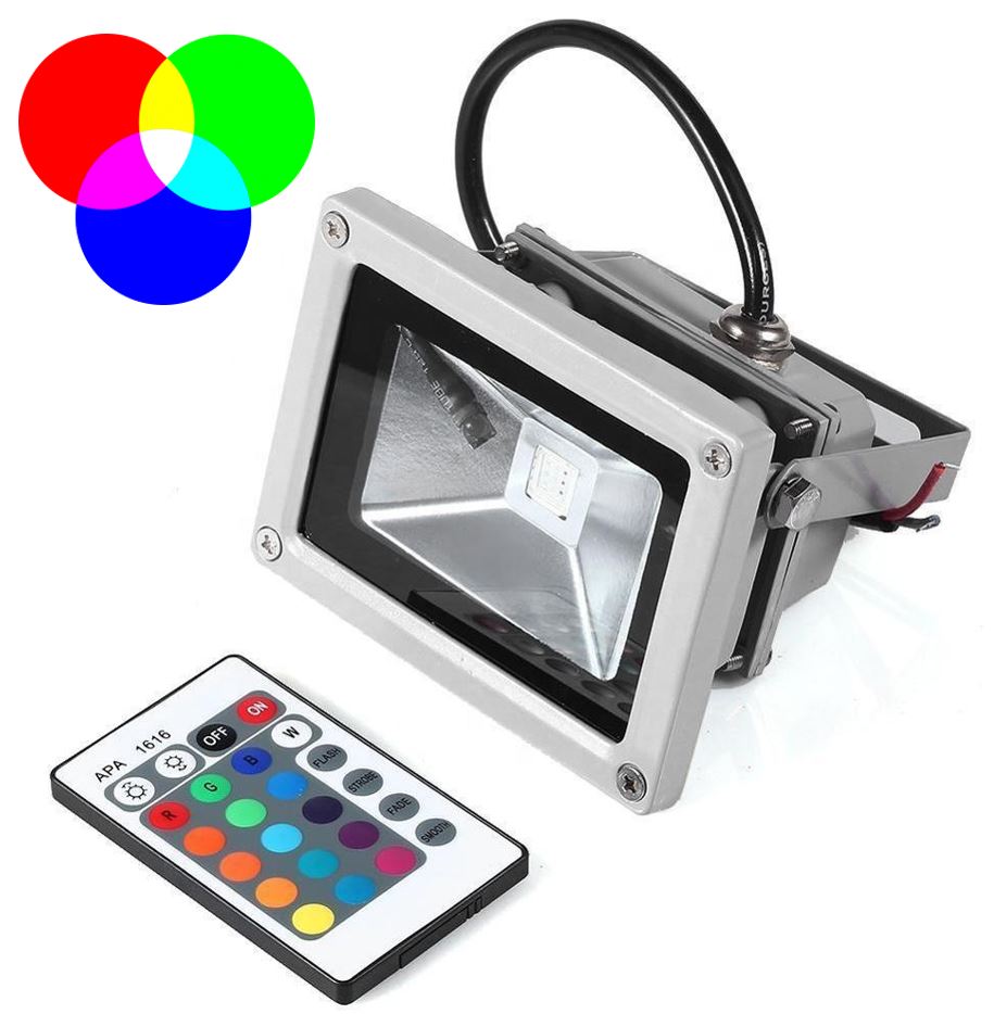 Lámpara Reflector COB LED, 10W, RGB, 85-260Vac, IP65, 120 Grados