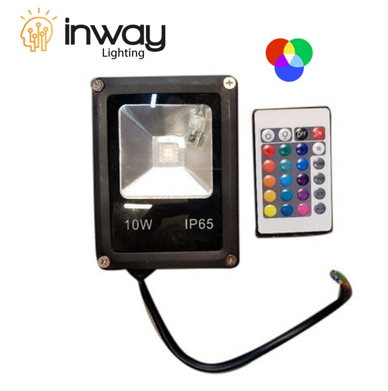 Reflector COB Slim, 10W, RGB, 85-265Vac, IP65, 120 Grados, Negra con Memoria Interna, Con Control