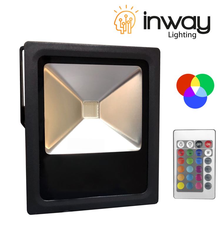 Reflector COB Slim, 30W, RGB, 85-265Vac, IP65, 120 Grados, Negra con Memoria Interna, Con Control