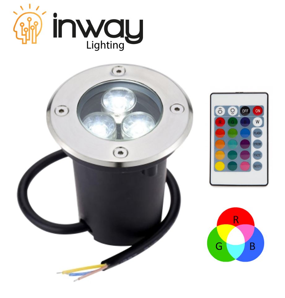 Lámpara p/Piso Empotrable, 3W, RGB, 85-260Vac, IP65, 38 Grados