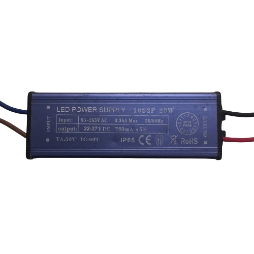 Driver p/Lámpara LED, IP65, 20W, 85-265Vac, Output: 22-27Vdc, 750mA