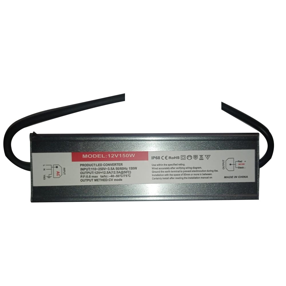 Fuente / Power Supply Voltaje Constante Corriente Variable LED, 150W, 110-250Vac, 12Vdc, 12.5A, IP67