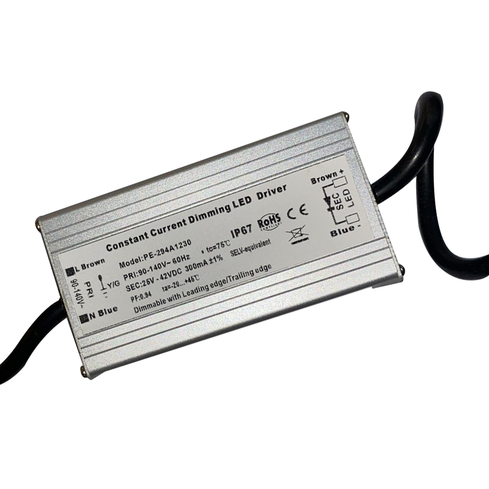 Driver p/Lámpara LED Triac Dimmable, IP67, 10W, 90-140Vac, Output: 26-42Vdc, 300mA 