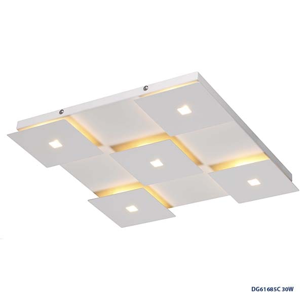 Lámpara LED Decorativa de Superficie, DG61685C, 30W, 5x6W, 6000K Blanco Frío, 85-265Vac, Dimensiones: 340x340x25mm, IP20