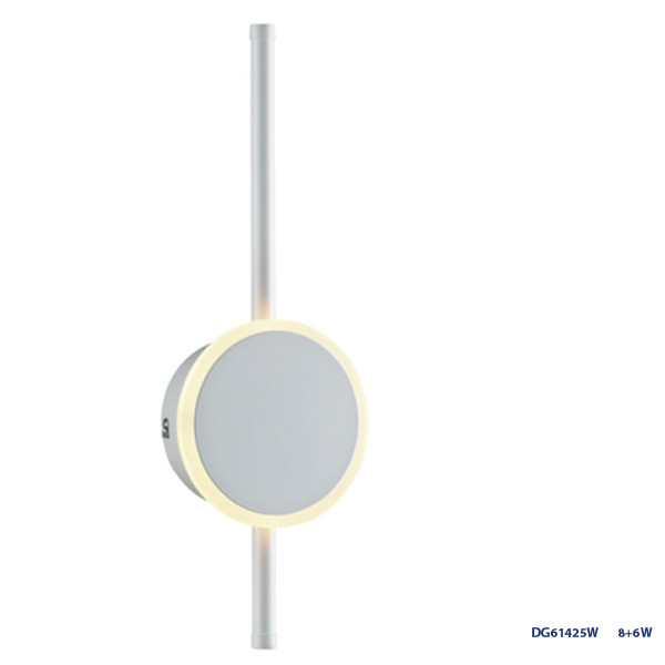 Lámpara LED Decorativa de Pared (Aplique), DG61425W, 14W, 8+6W, 3000K Blanco Cálido, 85-265Vac, Dimensiones: Φ136X65XH400MM, IP20