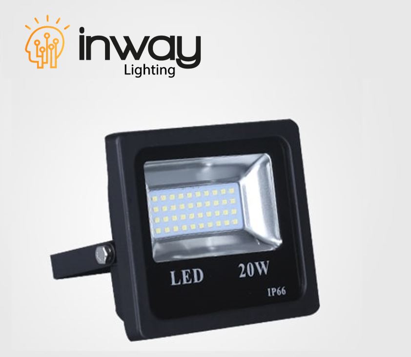 Lámpara Flood Light SMD Slim, 20W, WW 3000K, 85-265Vac, IP65, 120 Grados, Negra