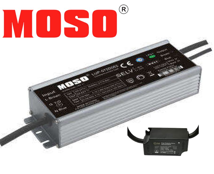 Driver p/Lámpara LED Dimmable de 0-10Vdc, Con Supresor de Pico Externo de 20KA, 60W, 277-480Vac, Con Supresor de Pico Interno de 6KV, Output: 20-62Vdc, Con conector IP68 en la salida, 140-1400mA, IP67, Programable