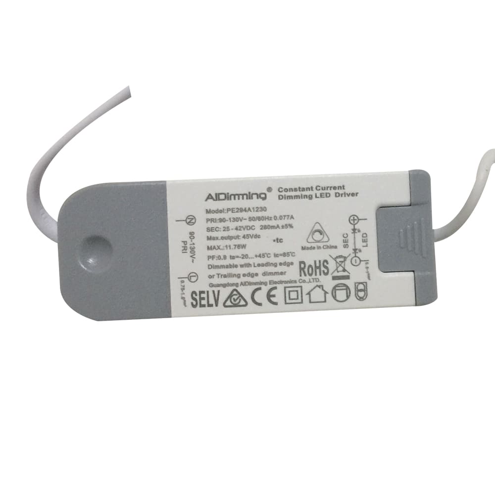 Driver p/Lámpara LED Triac Dimmable, IP20, 7-12W, 90-130Vac, Output: 25-42Vdc, 280mA