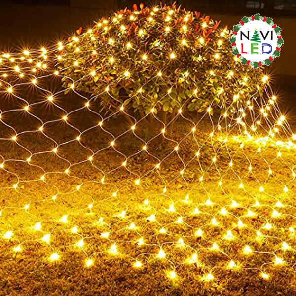 Malla Navideña LED p/Exterior, 2700K Blanco Cálido, 400pcs, 2Mx2M, Con cable verde, IP44, Incluye: Control de 8 modos de operacion.