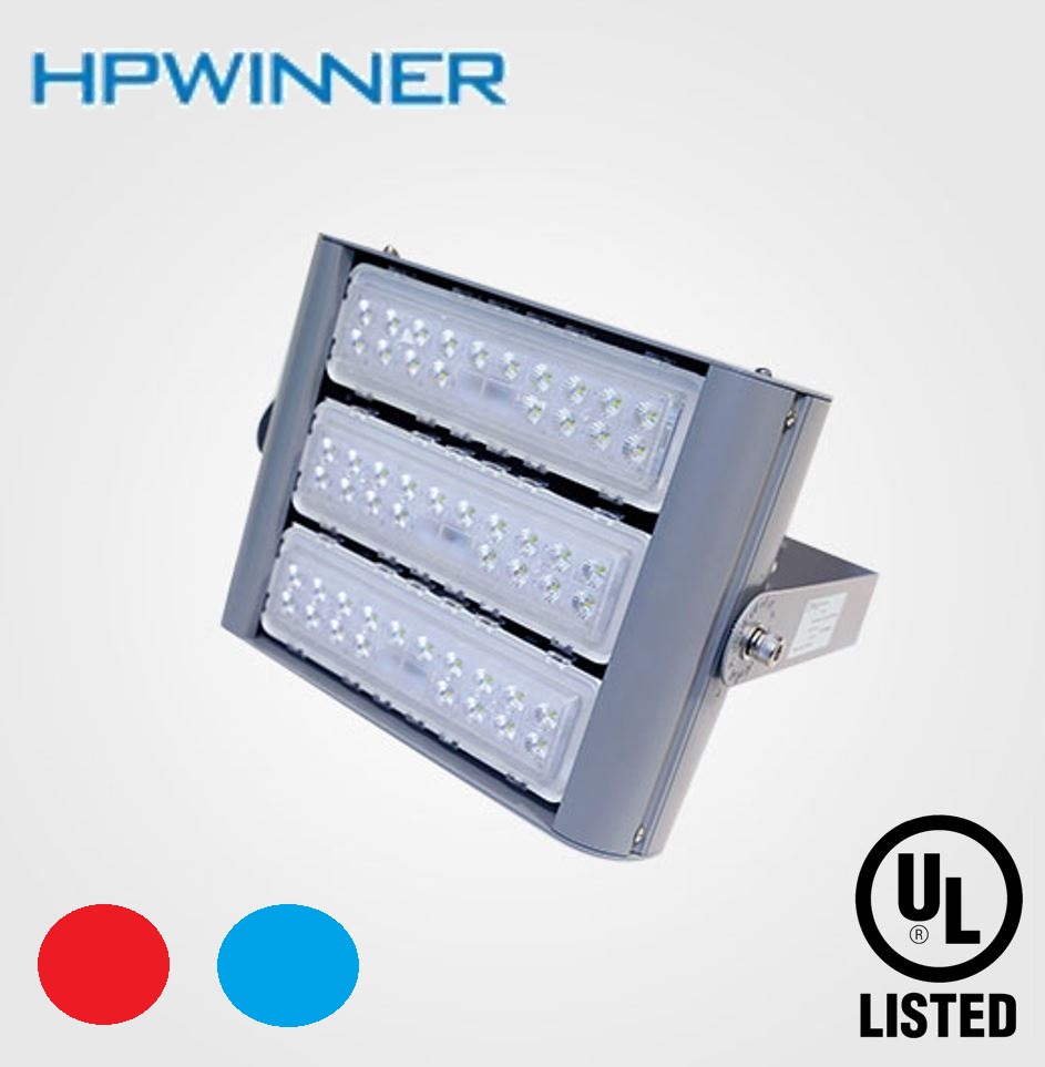 Reflector LED Modular FL2C-3, 150W, 3 Módulos, Rosado, Con 2 Módulos M16B (28pcs), 3125, Rojo, Con 1 Módulo M2A (18pcs), 3725, Azul, 25 Grados, Luxeon 3535, 100,000 horas de vida útil, 100-277Vac, IP68, Gris