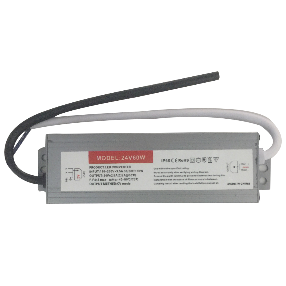 Fuente / Power Supply Voltaje Constante Corriente Variable LED, 60W, 110-250Vac, 24Vdc, 2.5A, IP67