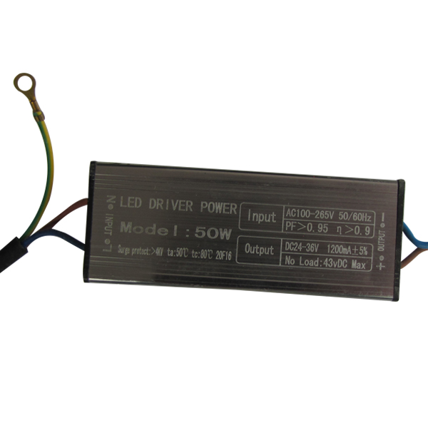 Driver p/Lámpara LED, 50W, 100-265Vac, con Supresor de Pico Interno de 4KV, Output: 24-36Vdc, 1200mA, IP65
