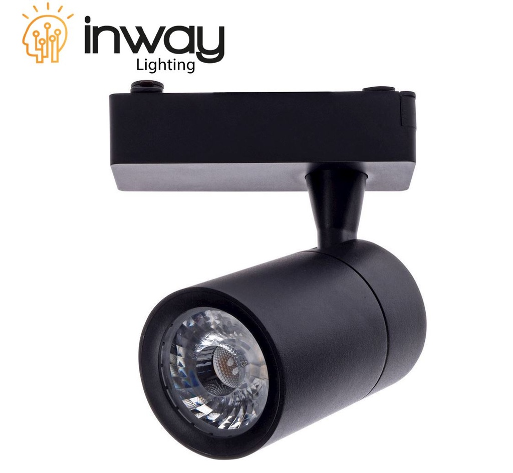 Lámpara de Riel (Track light) tipo COB de 2 cables, 15W, 6000K Blanco Frío, 100-260Vac, IP20, 38 Grados, Negro, Dimensiones: Φ73x100mm