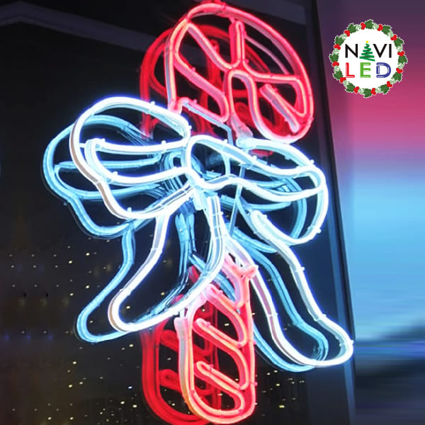 Adorno Navideño en Neón LED p/exterior tipo Bastón, 32W, Rojo + CW 6000K, 110Vac, Dimensiones: L70xW55cm, Incluye Power