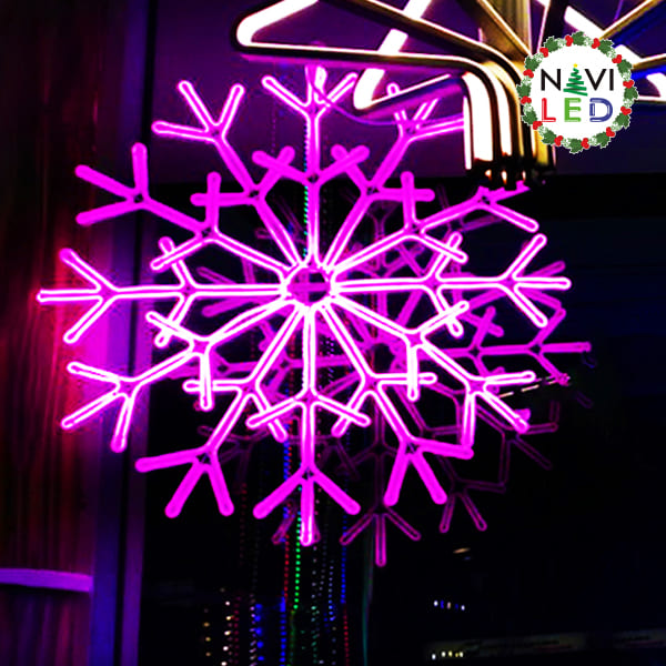 Adorno Navideño en Neón LED p/exterior tipo Copo de Nieve, 297W, Rosado, 110Vac, Dimensiones: 90x90cm, Incluye Power