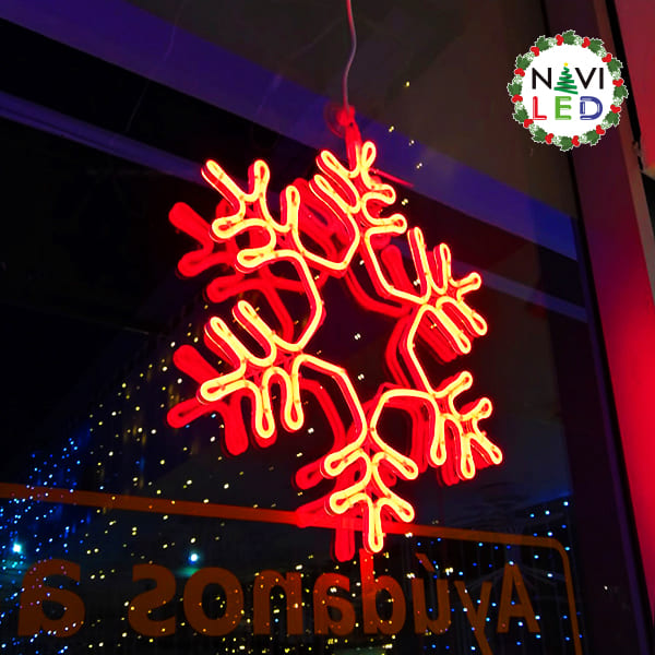 Adorno Navideño en Neón LED p/exterior tipo Copo de Nieve, 78W, Rojo, 110Vac, Dimensiones: 55x48cm, Incluye Power