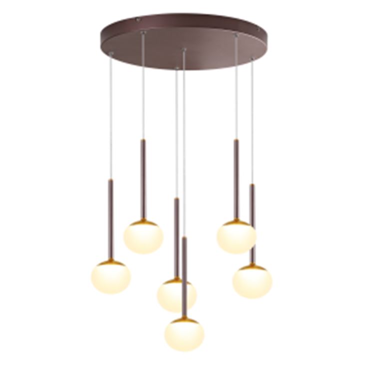 Lámpara LED Decorativa Colgante, DG50929P, 42W, 6x7W, 4000K Blanco Natural, 85-265Vac, Dimensiones: 460x460x1500mm, IP20, Negra con dorado