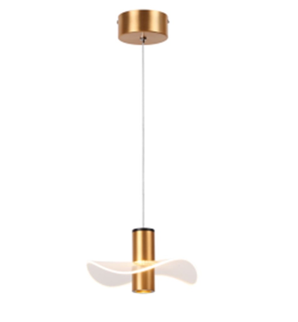 Lámpara LED Decorativa Colgante, DG60481P, 7W, 6000K Blanco Frío, 85-265Vac, Dimensiones: 200x200x1500mm, IP20, Dorado