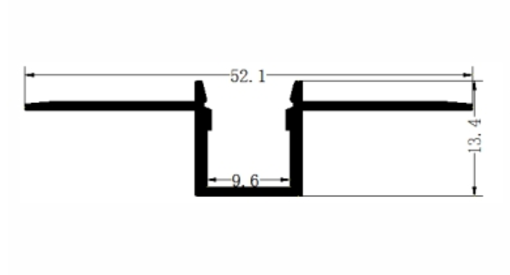 Perfil de Aluminio p/Cinta LED con PCB de 9mm, DG-E5213, Medidas: 52.1x13.4x2000mm, p/Empotrar, incluye: difusor opal con nivel de transparencia de un 65% y 2 tapas terminales, Plateado