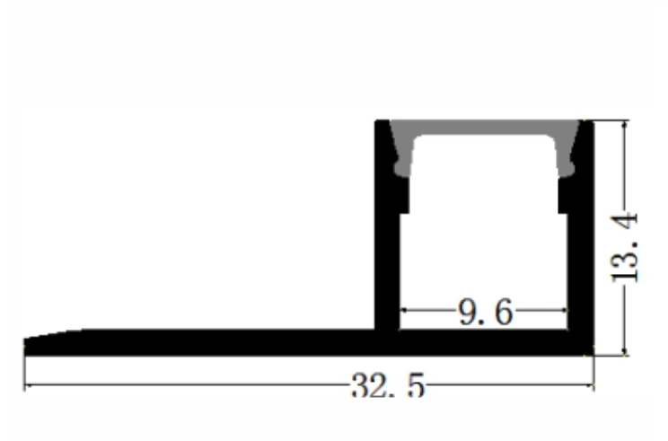 Perfil de Aluminio p/Cinta LED con PCB de 9mm, DG-E3313, Medidas: 32.5x13.4x2000mm, p/Empotrar, incluye: difusor opal con nivel de transparencia de un 65% y 2 tapas terminales, Plateado