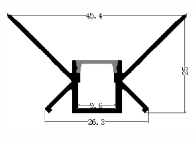 Perfil de Aluminio p/Cinta LED para PCB de 9mm, DG-EA4525, Medidas: 26.3x25x2000mm, p/Esquina hacia adentro, incluye: difusor opal con nivel de transparencia de un 65% y 2 tapas terminales, Plateado