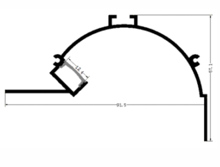 Perfil de Aluminio p/Cinta LED con PCB de 12mm, DG-EE9257, Medidas: 91.5x57.1x2000mm, p/Empotrar de Esquina, incluye: difusor opal con nivel de transparencia de un 65%, 2 tapas terminales y 4 tornillos, Plateado