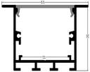 [DGPR-1025201] Perfil de Aluminio p/Cinta LED con PCB de 31mm, DG-E4035, Medidas: 40x35x2400mm, p/Empotrar, incluye: difusor opal con nivel de transparencia de un 65%, 2 tapas terminales, 4 tornillos y 4 Clips, Plateado