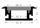 [DGPR-1025203] Perfil de Aluminio p/Cinta LED con PCB de 12mm, DG-E2111, Medidas: 21.4x11x2000mm, p/Empotrar, incluye: difusor opal con nivel de transparencia de un 65%, 2 tapas terminales, Plateado