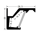 Perfil de Aluminio p/Cinta LED con PCB de 8 y 9mm, DG-SE2719, Medidas: 26.5x19x2000mm, p/Superficie de Esquina, incluye: difusor opal con nivel de transparencia de un 65%, 2 tapas terminales y 3 tornillos, Plateado