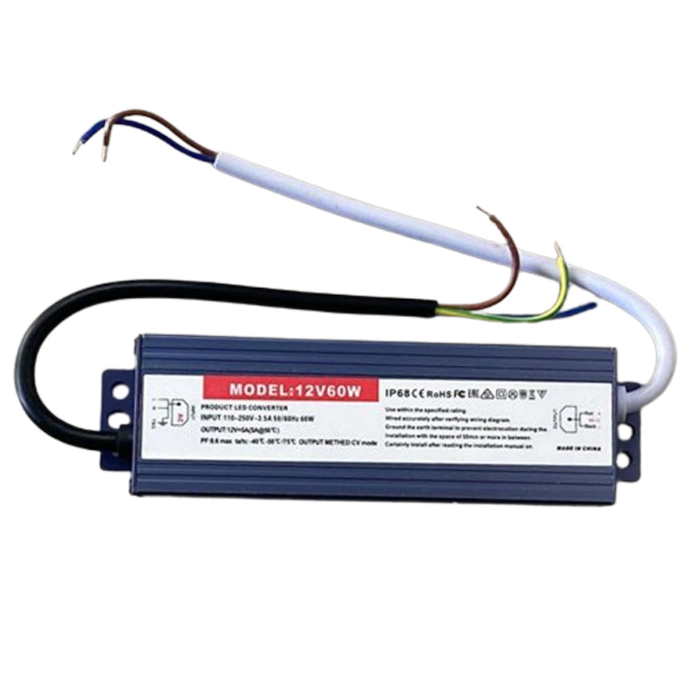 Power Supply Voltaje Constante Corriente Variable LED, 60W, 110-250Vac, 12Vdc, 5A, IP67