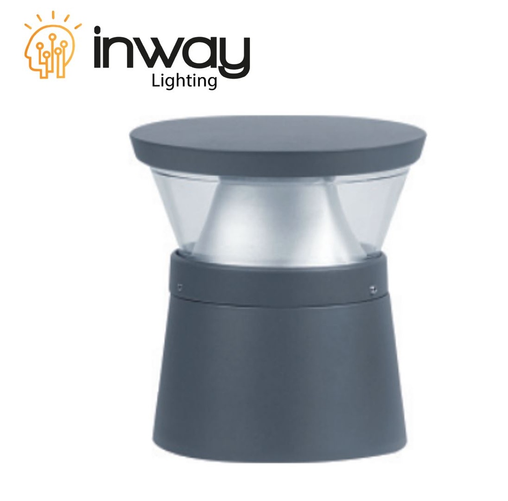 Mini Bolardo LED tipo Faro, DGIN-MB20, 20W, 5000K, 100-130Vac, Dimensiones: Ø220xH213mm, Material: Aluminio, IP65, Gris Oscuro