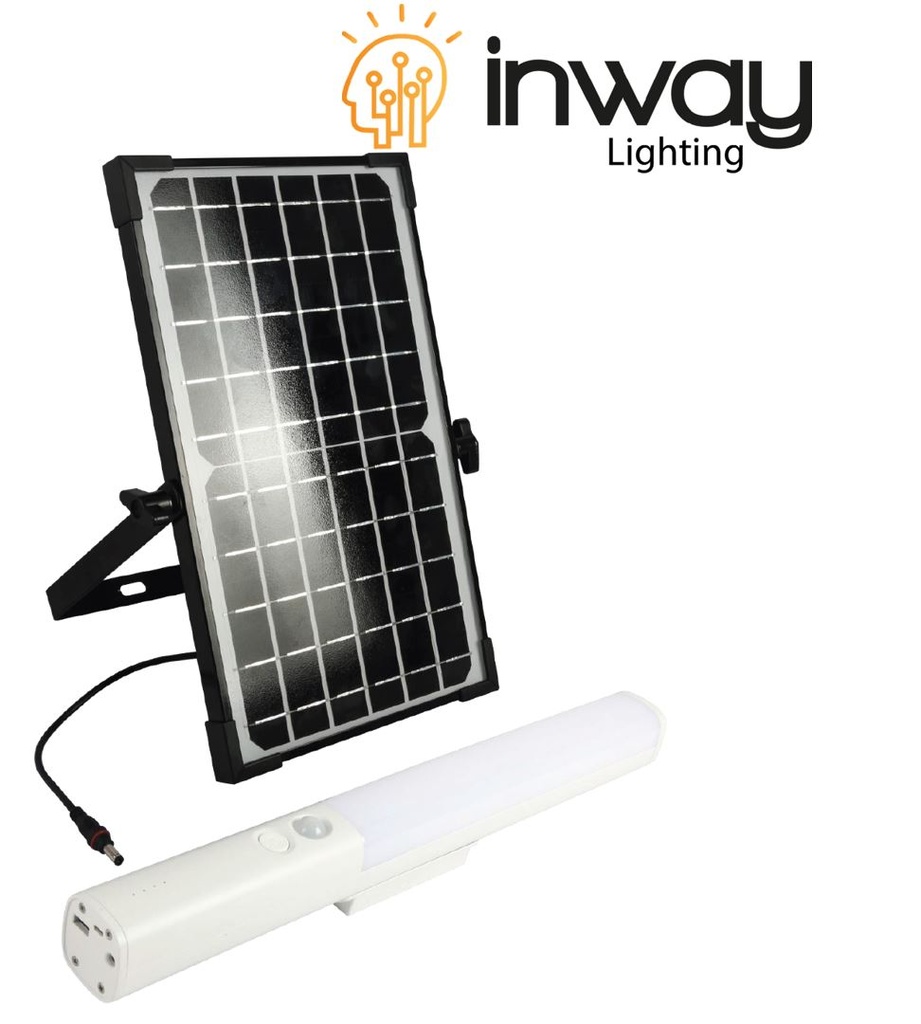 Lámpara Lineal LED Solar de 10W con Panel Solar de 9.5Wp, 6000K Blanco Frío, 120 Grados, Con Batería de Litio de 186.50Wh, 3.7V, 7200mAh, IP20