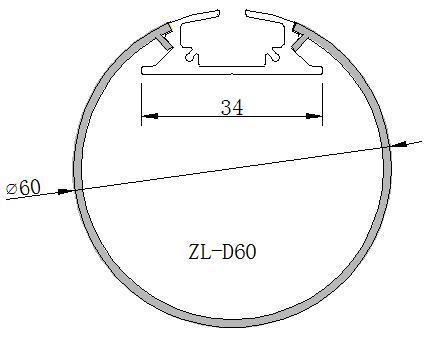 Perfil de Aluminio p/Cinta LED con PCB de 18mm, DG-CD60, Medidas: Ø60x2400mm, p/Colgar, incluye: difusor opal con nivel de transparencia de un 65%, 2 tapas terminales y 4 tornillos, Plateado