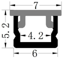 [DGPR-1025527] Perfil de Aluminio p/Cinta LED con PCB de 4mm, DG-E0606, Medidas: 06x5.2x2000mm, p/Empotrar, incluye: difusor opal con nivel de transparencia de un 65%, 2 tapas terminales y 4 clips, Plateado