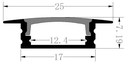 [DGPR-1025557] Perfil de Aluminio p/Cinta LED con PCB de 12mm, DG-E1706, Medidas: 17x7.19x2000mm, p/Empotrar, incluye: difusor opal con nivel de transparencia de un 65%, 2 tapas terminales y 4 clips, Plateado