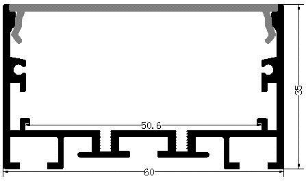 Perfil de Aluminio p/Cinta LED con PCB de 50mm, DG-SC6035, Medidas: 60x35x2400mm, p/Superficie y Colgar, incluye: difusor opal con nivel de transparencia de un 65%, 2 tapas terminales, 4 clips y 4 tornillos, Plateado