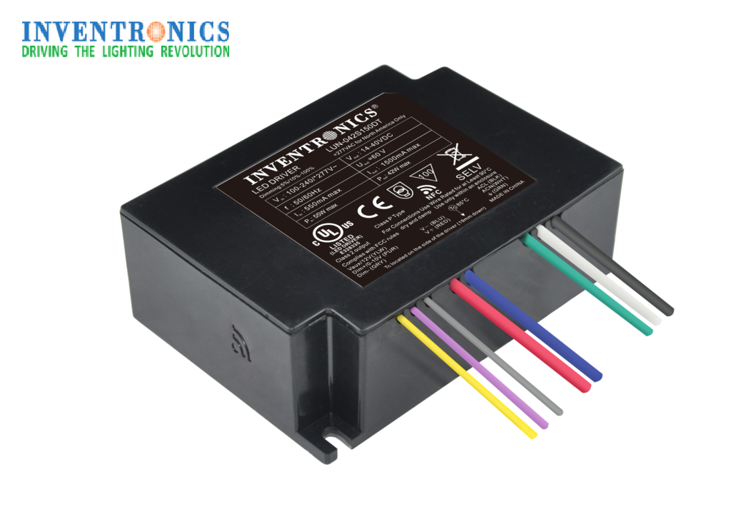 Driver p/Lámpara LED, 42W, 100-277Vac, Dimmable de 0-10Vdc, Con Supresor de pico interno de 2KV, Output: 20-54Vdc, 780-1050mA, IP54