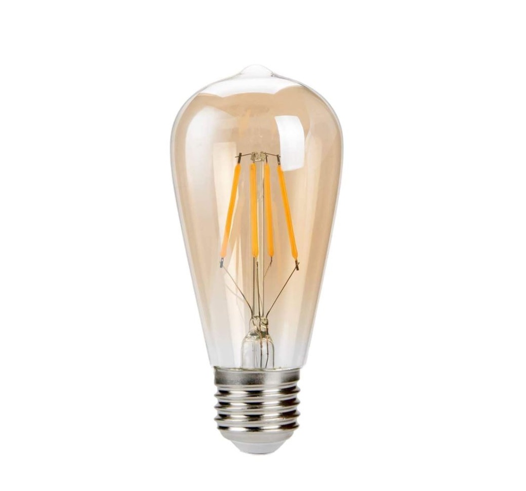 Bombilla de Filamento Vintage, Tipo ST58, 6W, 2700K Blanco Cálido, E27, Ambar, 110-130Vac, Dimensiones: 58x130mm, IP20, 360 Grados
