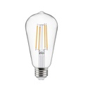 Bombilla de Filamento Vintage, Tipo ST58, 6W, 6000K Blanco Frío, E27, Clear, 110-130Vac, Dimensiones: 58x130mm, IP20, 360 Grados