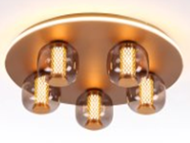 Lámpara LED Decorativa de Superficie, DG60832C, 48W, 4000K Blanco Natural, 85-265Vac, Dimensiones: 622x622x165mm, IP20, Dorado con blanco