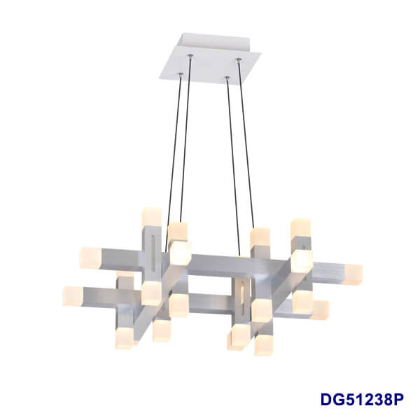 Lámpara LED Decorativa Colgante, DG51238P, 72W, 4000K Blanco Natural, 85-265Vac, Dimensiones: 600x600x1500mm, IP20, Plateado