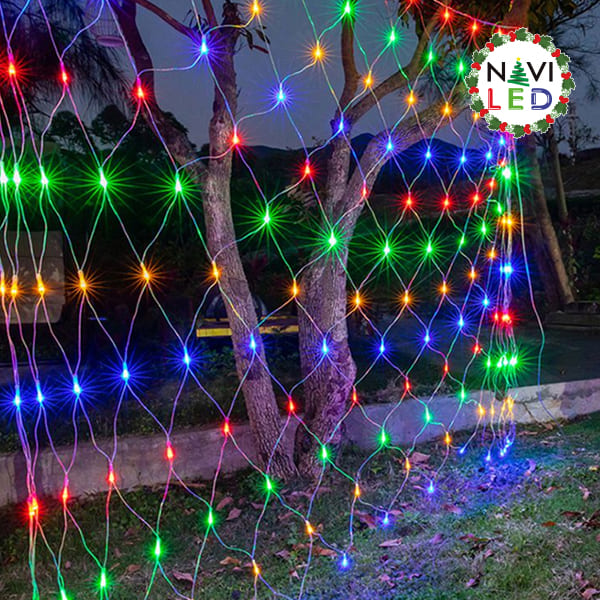 Malla Navideña LED p/Exterior, 8W, RGB, 150pcs de LED, 1.5Mx1.5M, Con cable verde, IP55