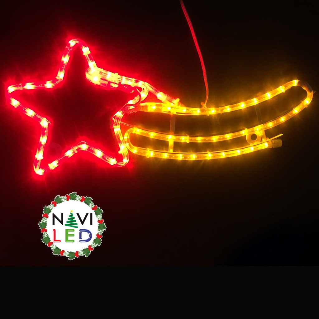 Adorno Navideño 2D en Manguera LED p/exterior tipo estrella fugaz, Rojo + amarillo, 110Vac, Dimensiones: 55.5x30cm