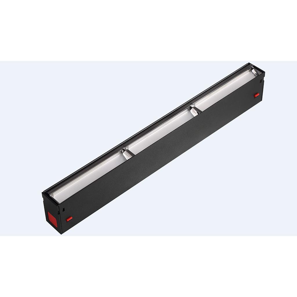 Lámpara Lineal Magnética LED tipo Wall Washer p/Riel de 40mm de ancho, 24W, 15.83"(402mm), 3000K Blanco Cálido, 100-260Vac, Dimmable, Instalación: Empotrar o Superficie, 35x70 Grados, Negra