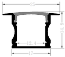 [DGPR-1026453] Perfil de Aluminio p/Cinta LED con PCB de 5-12mm, DG-E1714, Medidas: 17x14.9x2500mm, p/Empotrar, incluye: difusor opal con nivel de transparencia de un 65%, 2 tapas terminales y 4 clips, Plateado